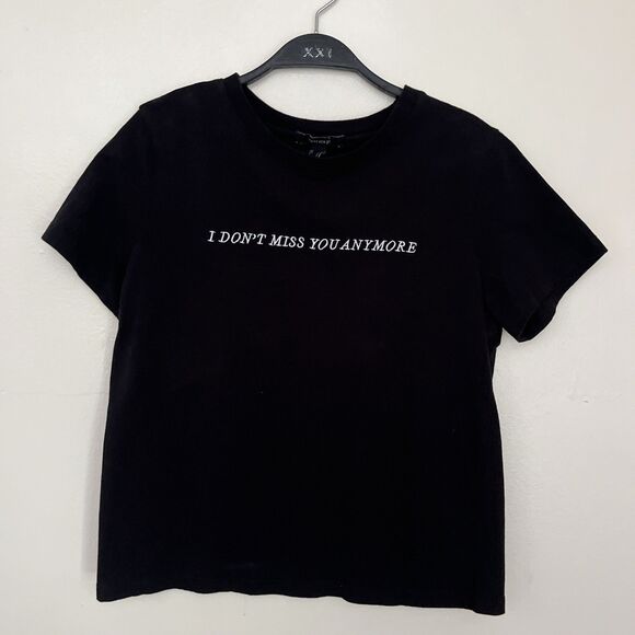 Forever 21 Embroidered Crewneck I Don’t Miss You Anymore Indie Tee, Black- M - Picture 1 of 8